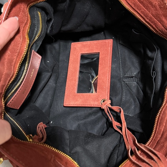 Auth Balenciaga Suede City Bag Brick brown metallic edge medium Strap RARE - Picture 5 of 13